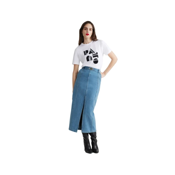 Slit midi skirt in Ice Blue organic cotton denim - Image 2