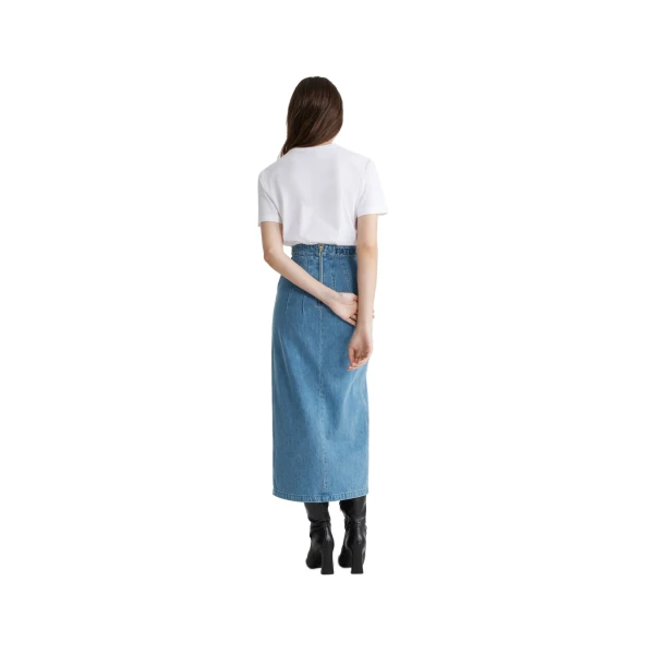 Slit midi skirt in Ice Blue organic cotton denim - Image 3