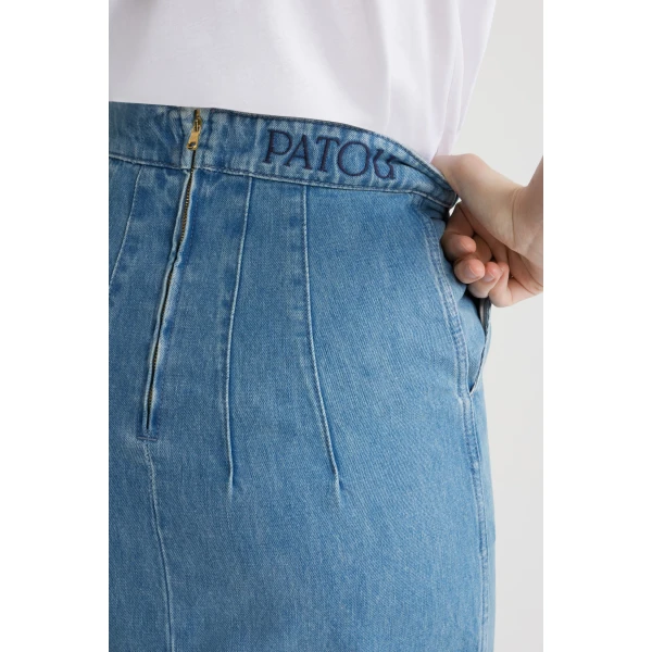 Slit midi skirt in Ice Blue organic cotton denim - Image 4