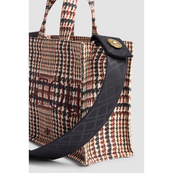 Small Patou logo tote in Prince of Wales printed cotton canvas - Image 2