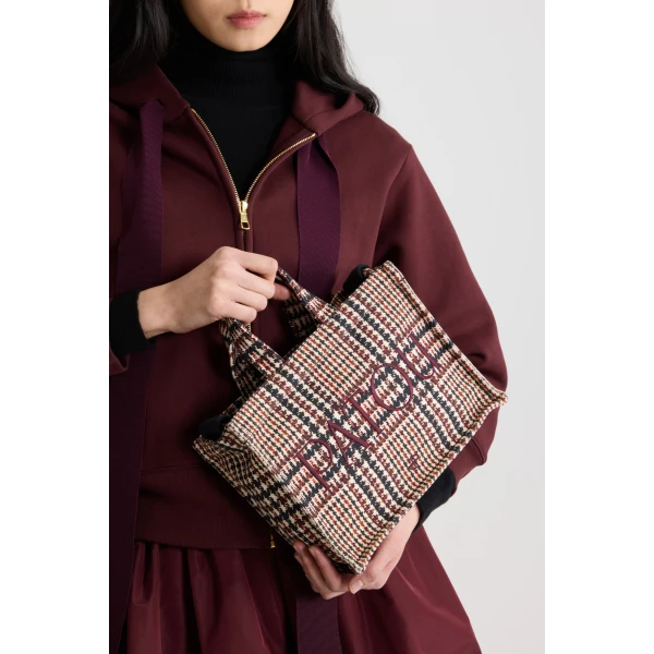 Small Patou logo tote in Prince of Wales printed cotton canvas - Image 3