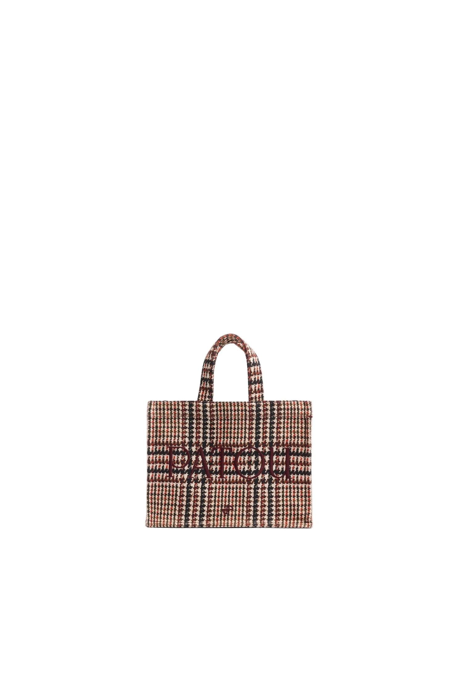 Small Patou logo tote in printed cotton canvas | Coveti Patou Small Patou logo tote in Prince of Wales printed cotton canvas