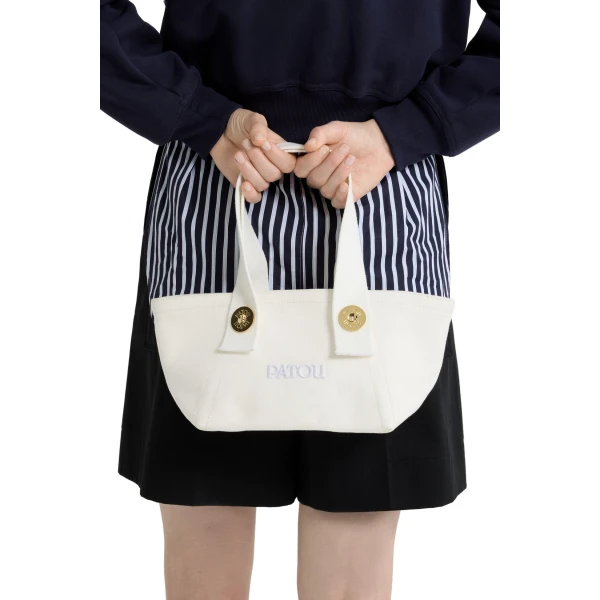 Small Patou logo trapeze tote in White cotton canvas - Image 3