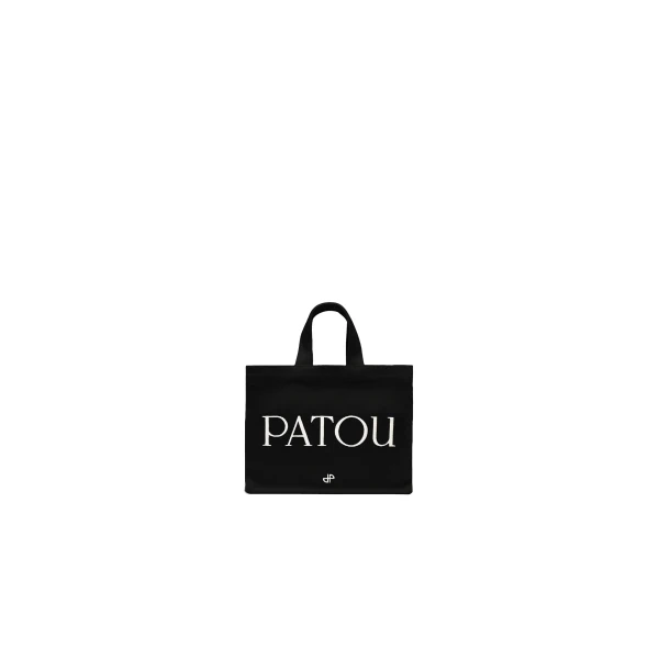 Small Patou tote in Black cotton canvas