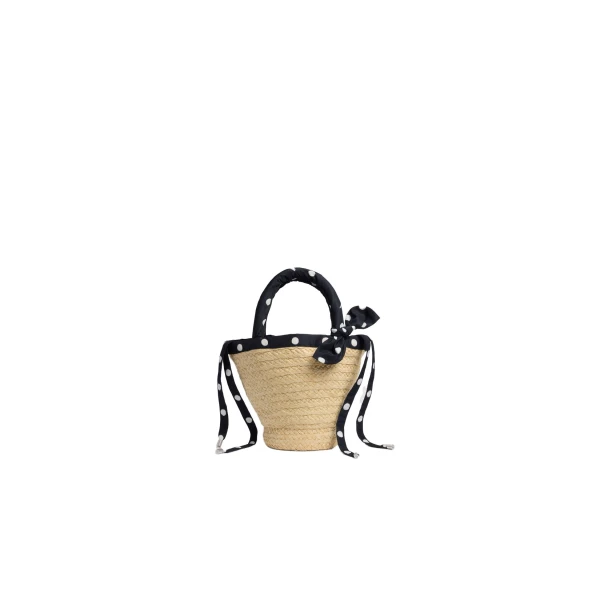 Small raffia bucket bag in Meteorite Blue