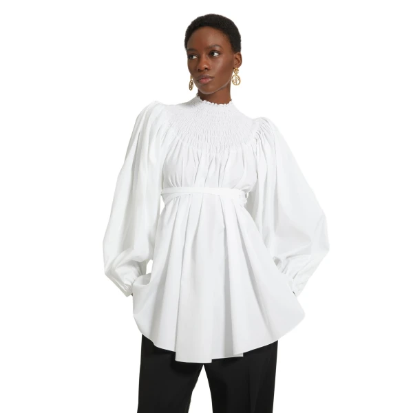 Smock collar tunic in White organic cotton - Image 2