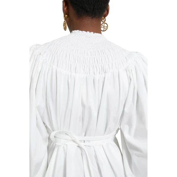 Smock collar tunic in White organic cotton - Image 3