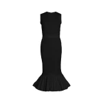 Patou Smocked fishtail midi dress in Black recycled faille
