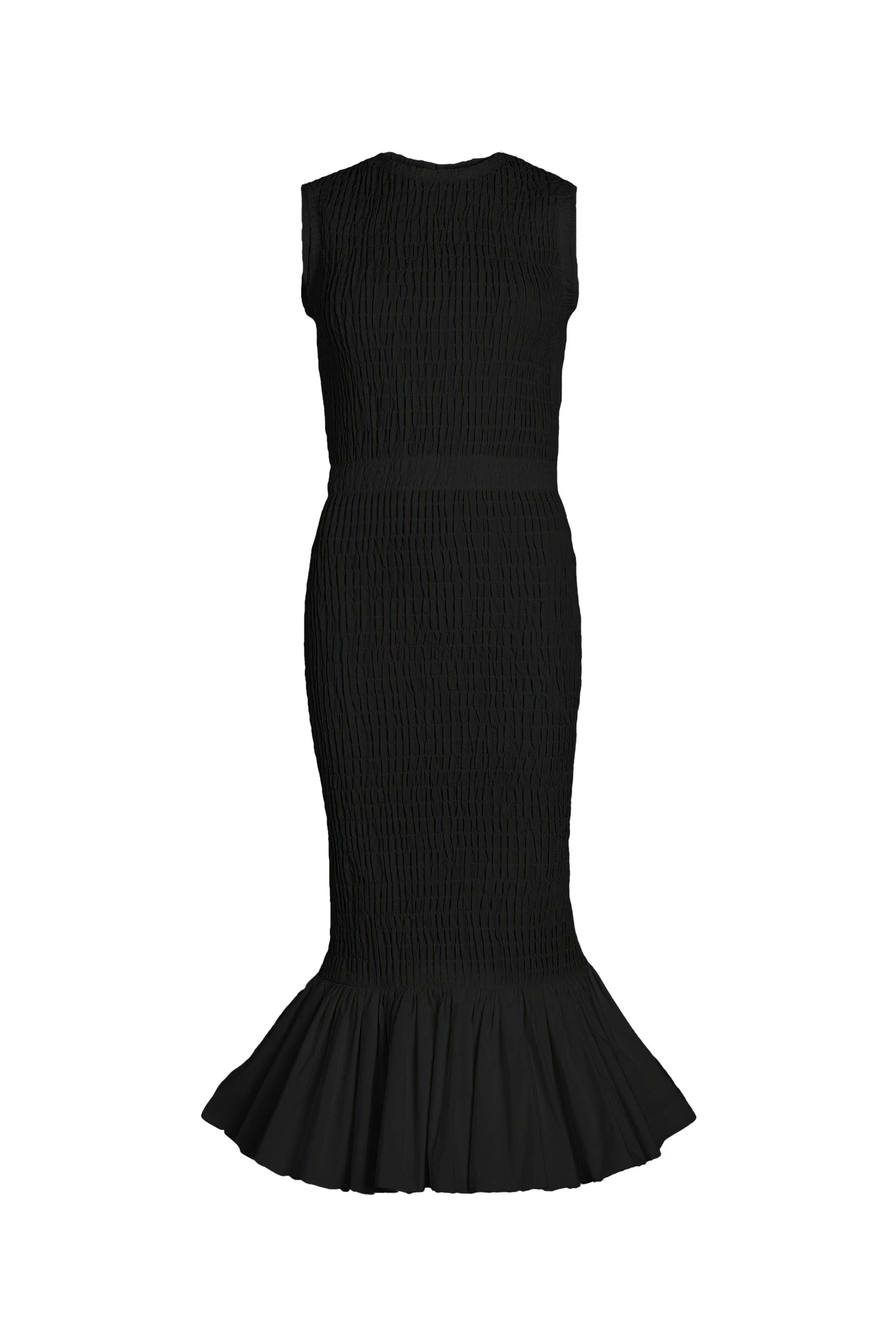 Patou Smocked fishtail midi dress in Black recycled faille | Dresses | Coveti Patou Smocked fishtail midi dress in Black recycled faille
