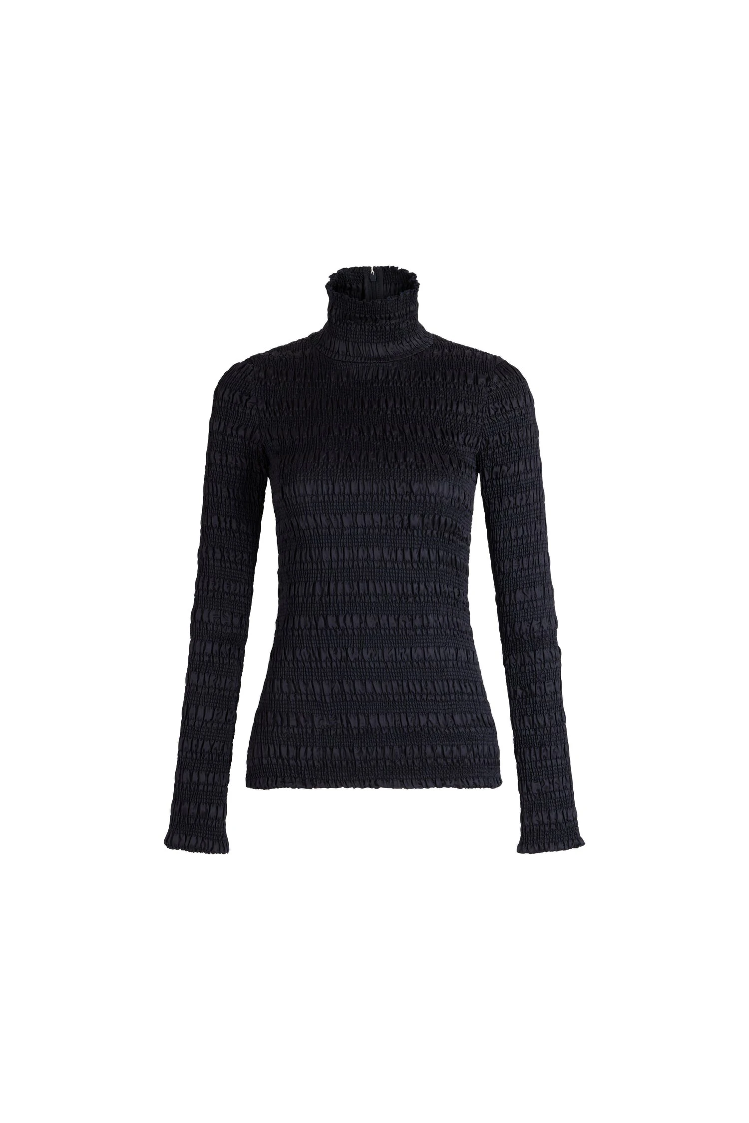 Patou Smocked high-neck top in Polar Night viscose | Tops | Coveti Patou Smocked high-neck top in Polar Night viscose
