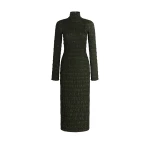Patou Smocked long dress in Highland Green viscose