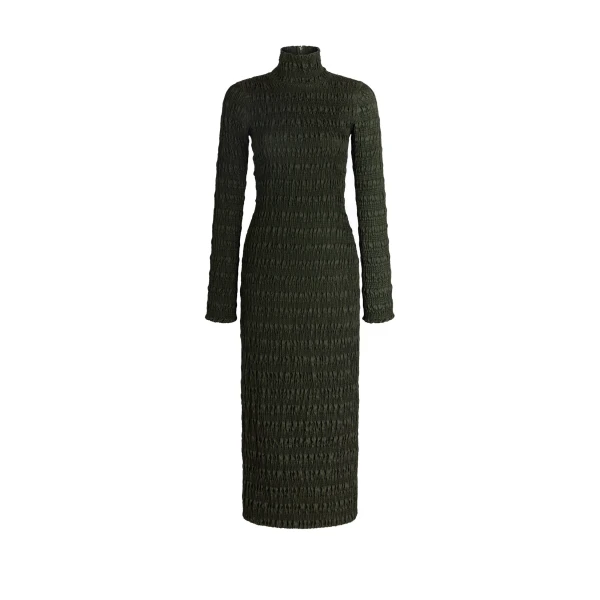 Smocked long dress in Highland Green viscose