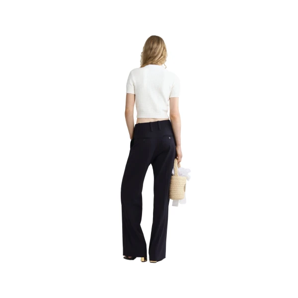 Straight leg trousers in Navy Black sustainable technical wool twill - Image 3