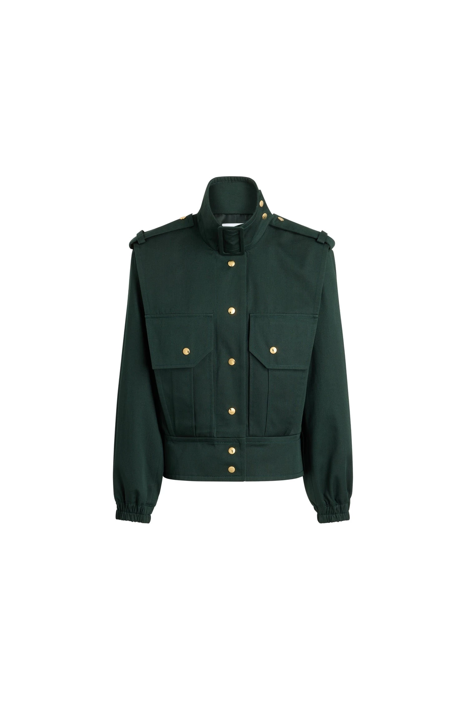 Patou Tailored bomber jacket in Garden Green organic cotton gabardine | Jackets | Coveti Patou Tailored bomber jacket in Garden Green organic cotton gabardine