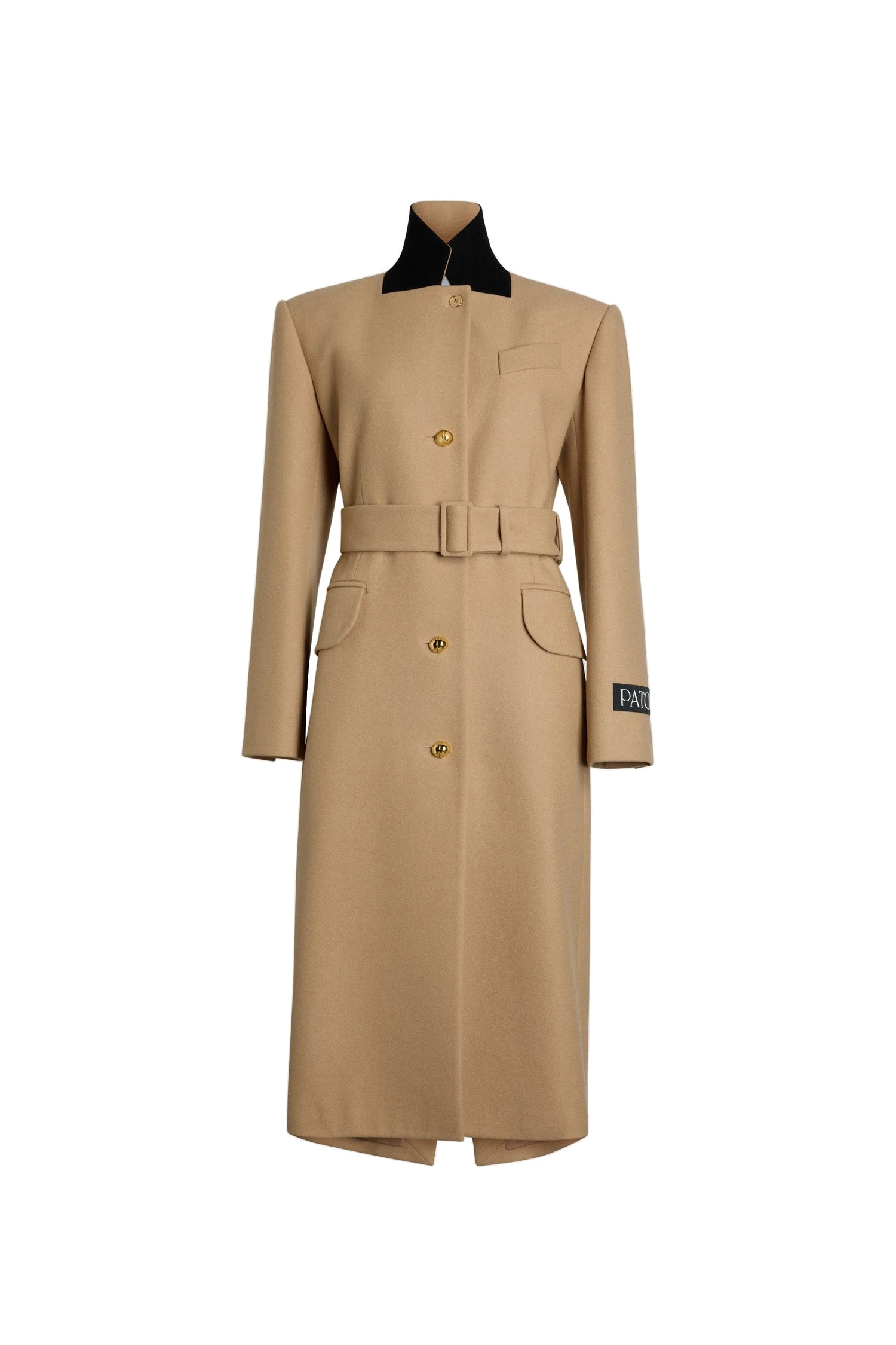 Patou Tailored coat in Beige sustainable wool and cashmere blend | Coats | Coveti Patou Tailored coat in Beige sustainable wool and cashmere blend