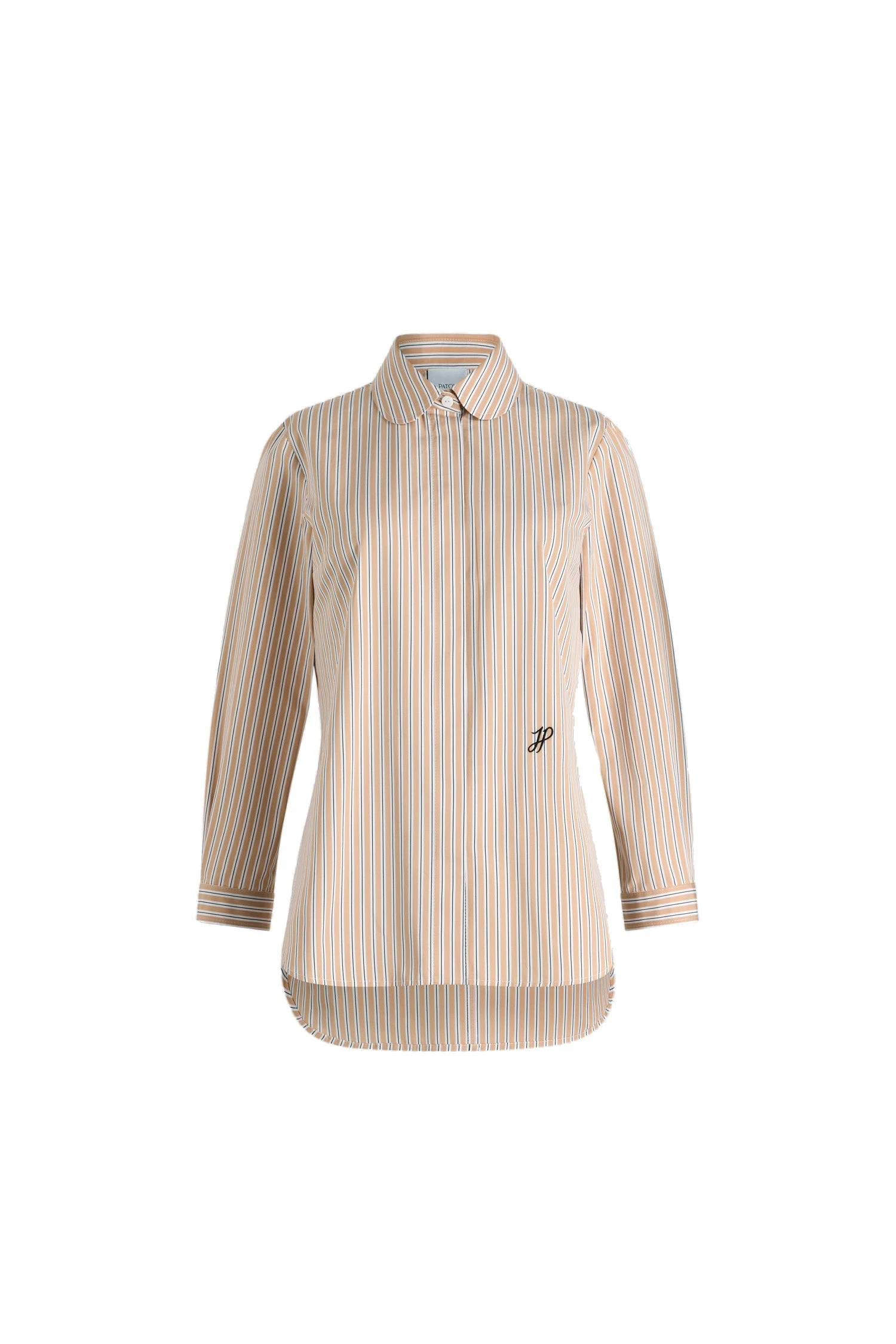 Patou Tailored shirt in Beige Stripes printed organic cotton poplin | Tops | Coveti Patou Tailored shirt in Beige Stripes printed organic cotton poplin