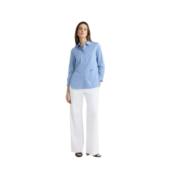 Tailored shirt in Heritage Blue Stripes printed organic cotton poplin - Image 2
