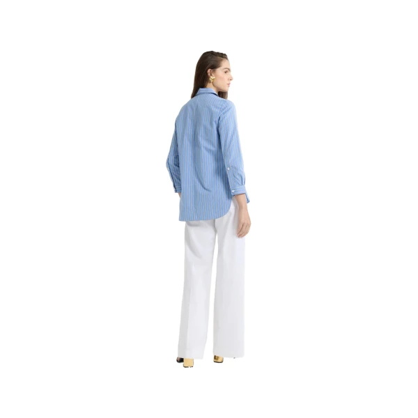 Tailored shirt in Heritage Blue Stripes printed organic cotton poplin - Image 3