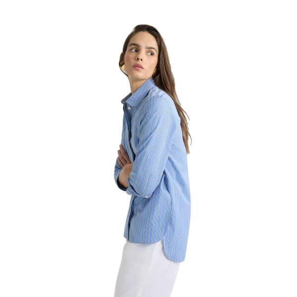 Tailored shirt in Heritage Blue Stripes printed organic cotton poplin - Image 4