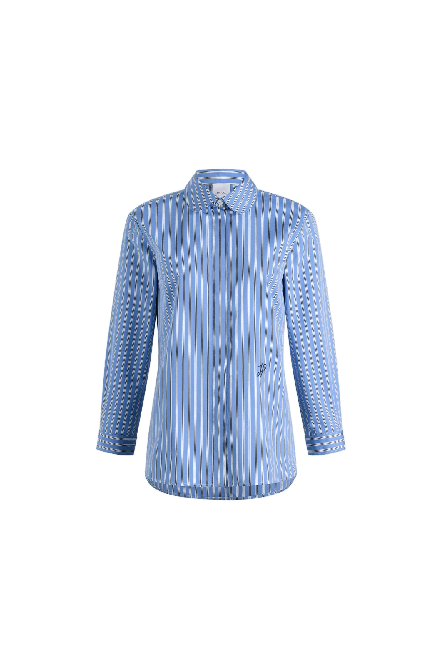 Patou Tailored shirt in Heritage Blue Stripes printed organic cotton poplin | Tops | Coveti Patou Tailored shirt in Heritage Blue Stripes printed organic cotton poplin