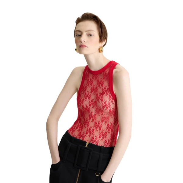 Tank top in Babylone Red lace jersey - Image 5