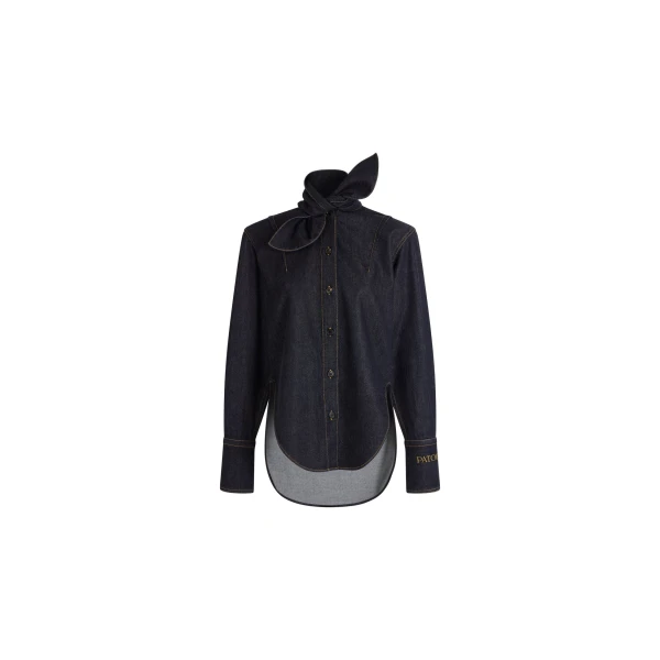 Tied-collar shirt in Blue Mountain Rodeo cotton denim - Image 2