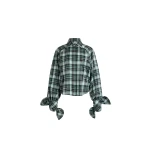 Patou Tied-sleeve blouse in Acqua Tartan cotton