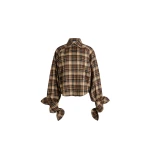 Patou Tied-sleeve blouse in Chestnut Heritage Tartan cotton