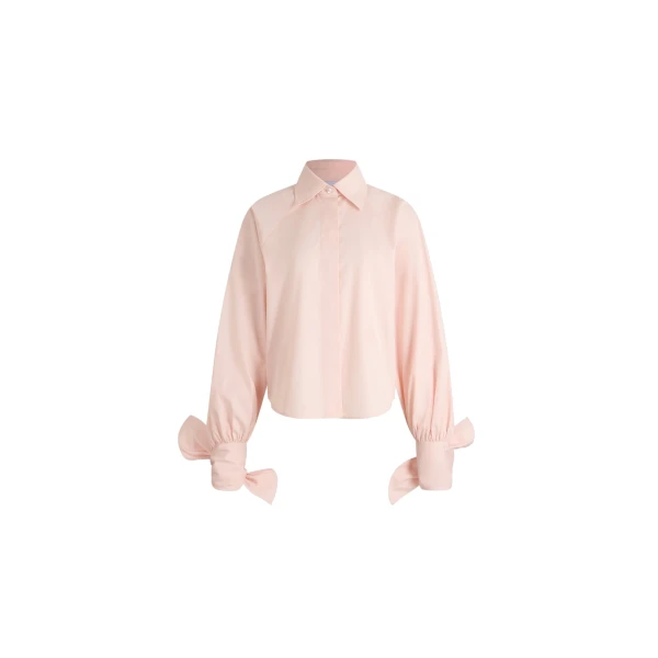 Patou Tied-sleeve blouse in Frost Pink organic cotton