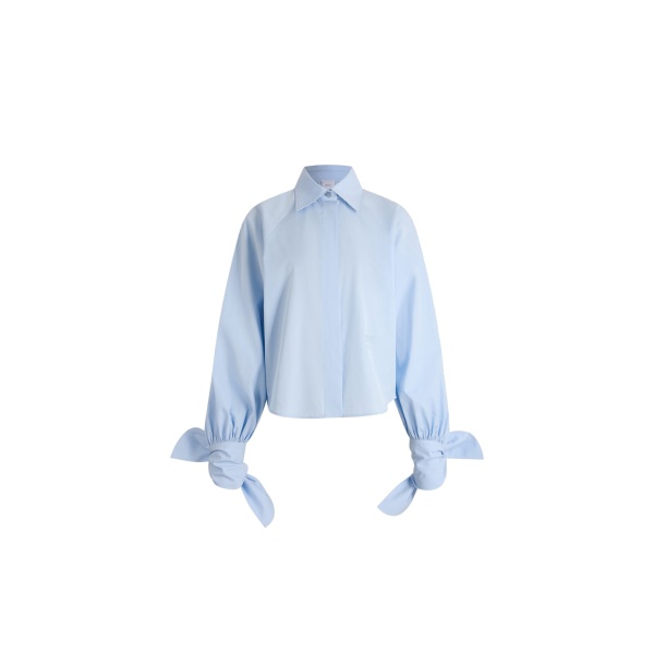 Patou Tied-sleeve blouse in Polar Sky organic cotton