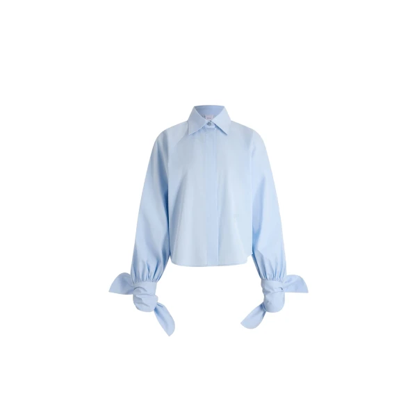 Patou Tied-sleeve blouse in Polar Sky organic cotton