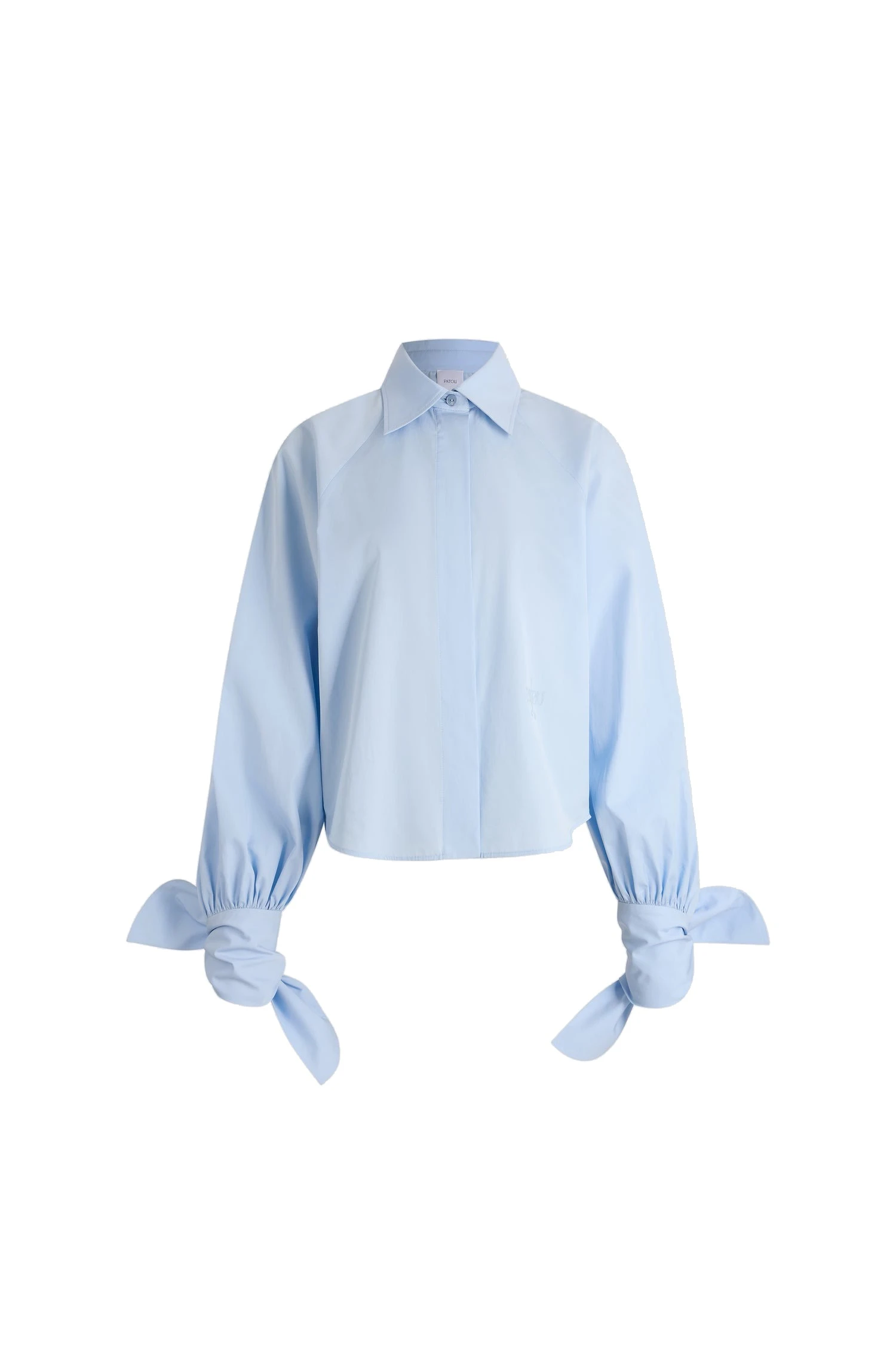 Patou Tied-sleeve blouse in Polar Sky organic cotton | Tops | Coveti Patou Tied-sleeve blouse in Polar Sky organic cotton