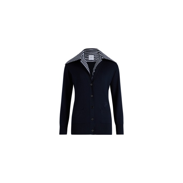 Patou Trompe l'œil poplin collar cardigan in Navy Black cotton