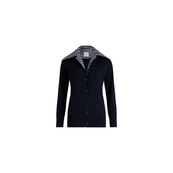 Patou Trompe l'œil poplin collar cardigan in Navy Black cotton
