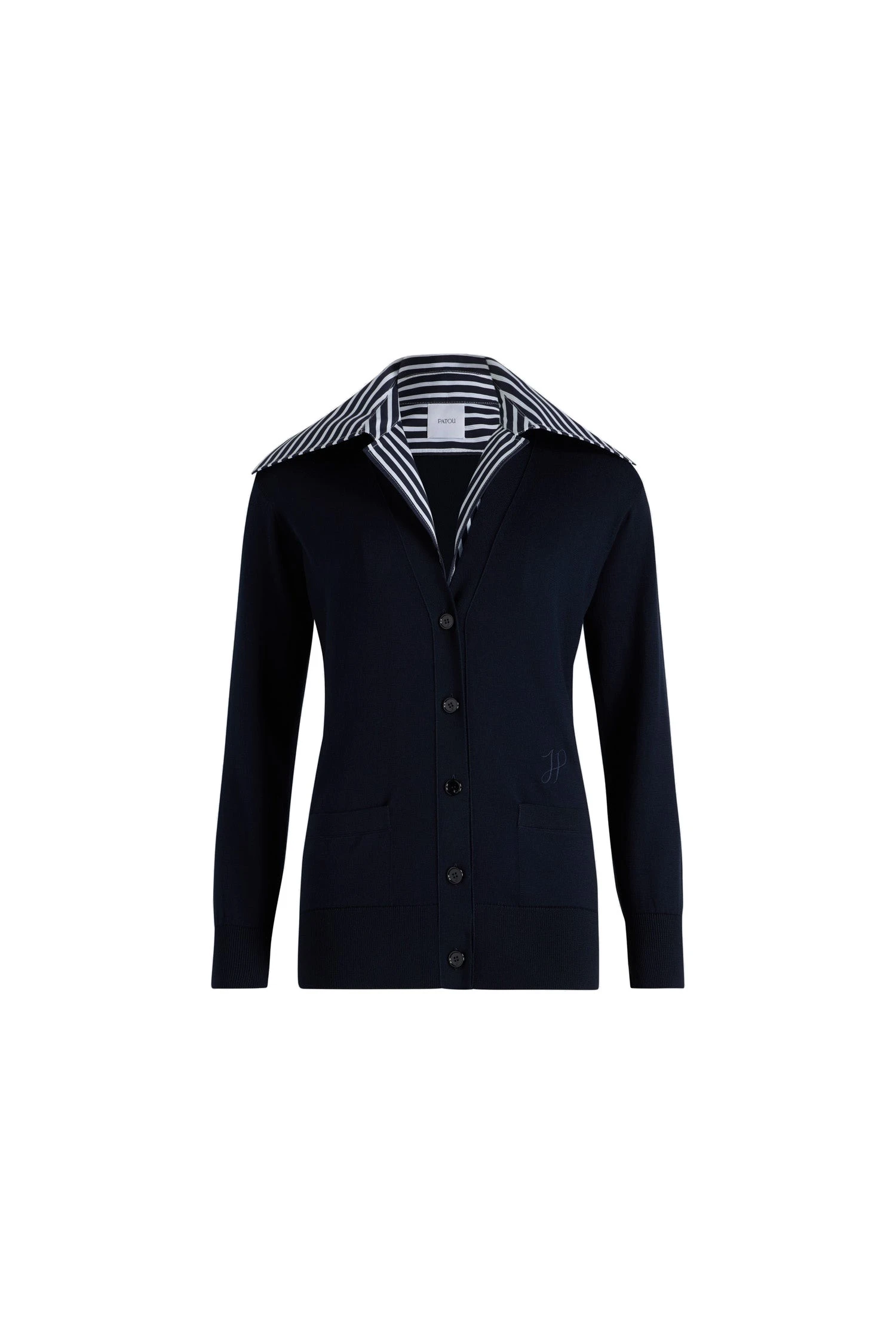 Patou Trompe l’œil poplin collar cardigan in cotton | Coveti Patou Trompe l'œil poplin collar cardigan in Navy Black cotton