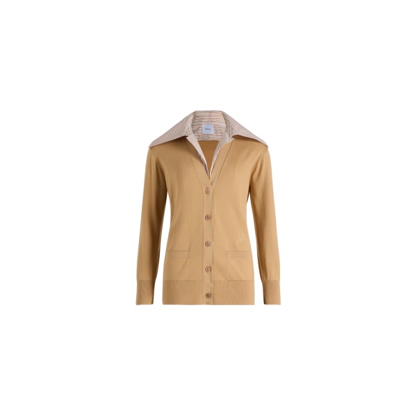 Patou Trompe l'œil poplin collar cardigan in Praline cotton