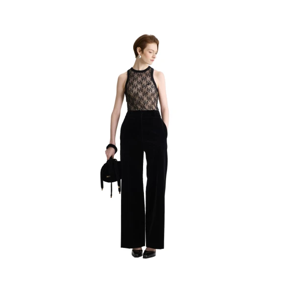 Tuxedo trousers in Black organic cotton velvet - Image 2