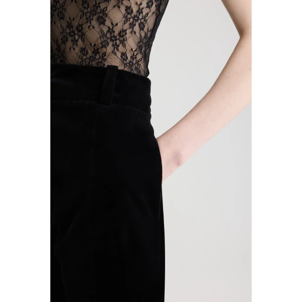 Tuxedo trousers in Black organic cotton velvet - Image 4