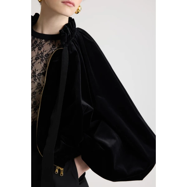 Volume jacket in Black blended organic cotton velvet - Image 4