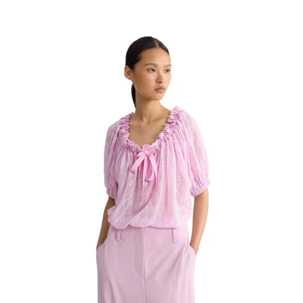 Voluminous polyamide lace top in Pink Parfait - Image 5