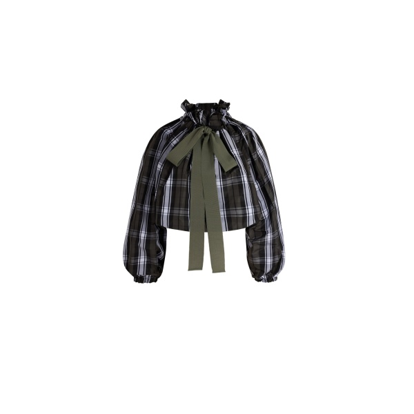 Patou Voluminous top in Mist Green Tartan polyester