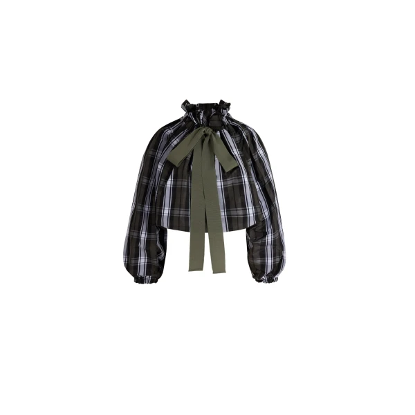 Voluminous top in Mist Green Tartan polyester