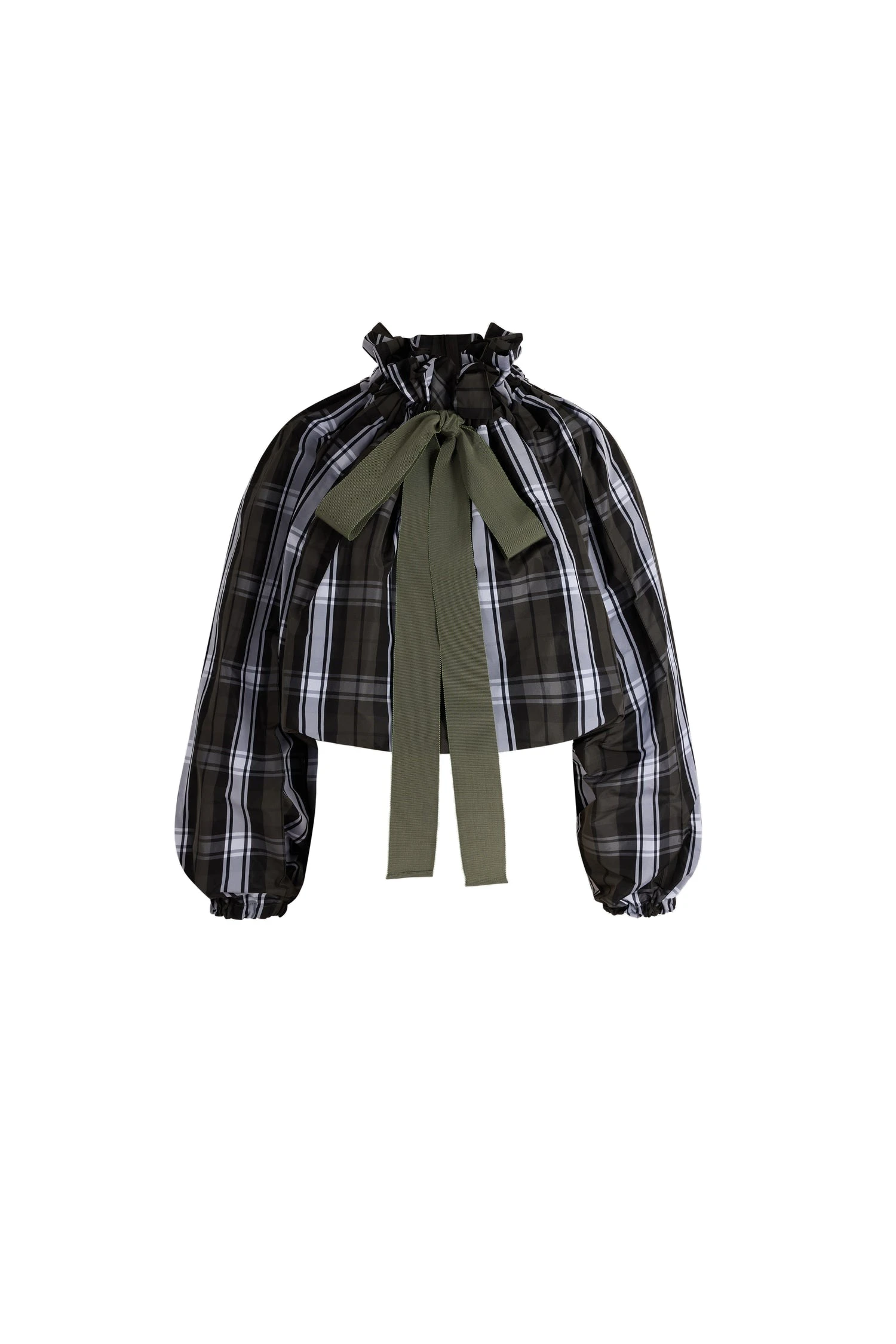 Patou Voluminous top in Mist Green Tartan polyester | Tops | Coveti Patou Voluminous top in Mist Green Tartan polyester
