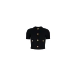 Patou Waffle knit cropped cardigan in Navy Black cotton