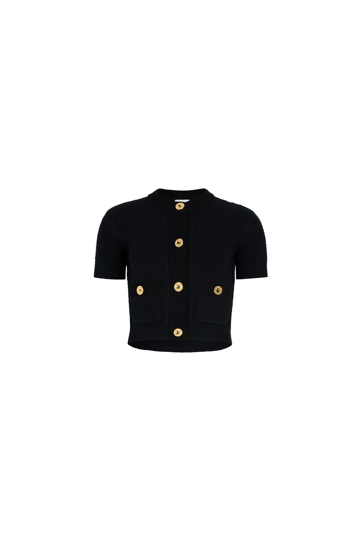 Patou Waffle knit cropped cardigan in Navy Black cotton | Knitwear | Coveti Patou Waffle knit cropped cardigan in Navy Black cotton