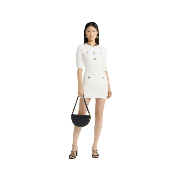 Waffle knit mini dress in Ivory cotton - Image 2