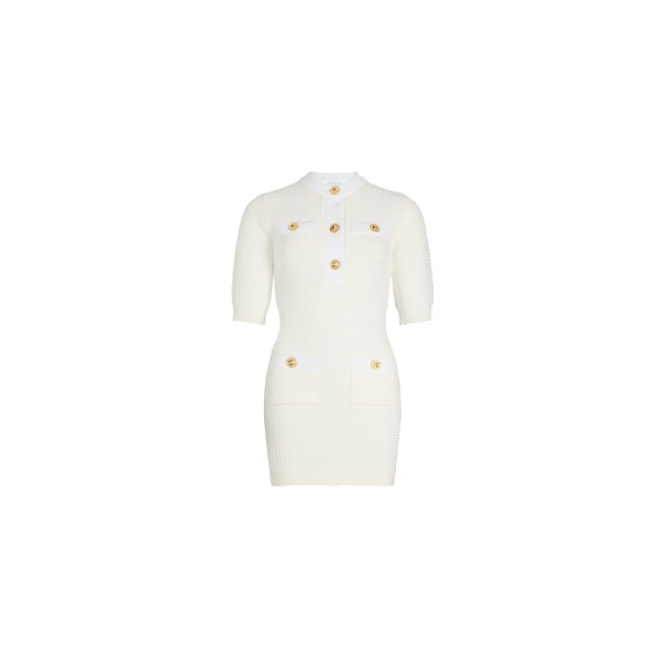 Patou Waffle knit mini dress in Ivory cotton