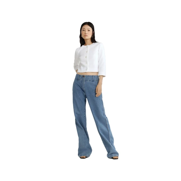 Wide waistband trousers in Heritage Blue Wash cotton denim - Image 2