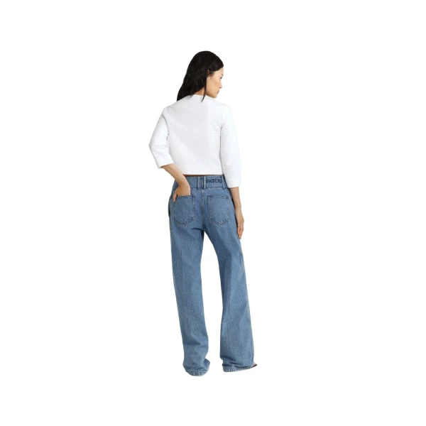 Wide waistband trousers in Heritage Blue Wash cotton denim - Image 3