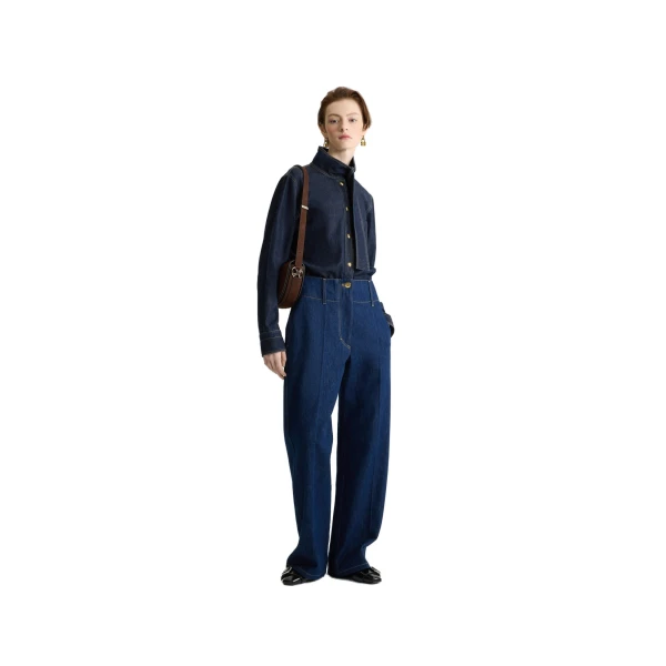 Wide waistband trousers in Rodeo Blue cotton denim - Image 2